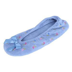 CTM Women's Floral Embroidered Terry Ballerina Slipper House Shoe